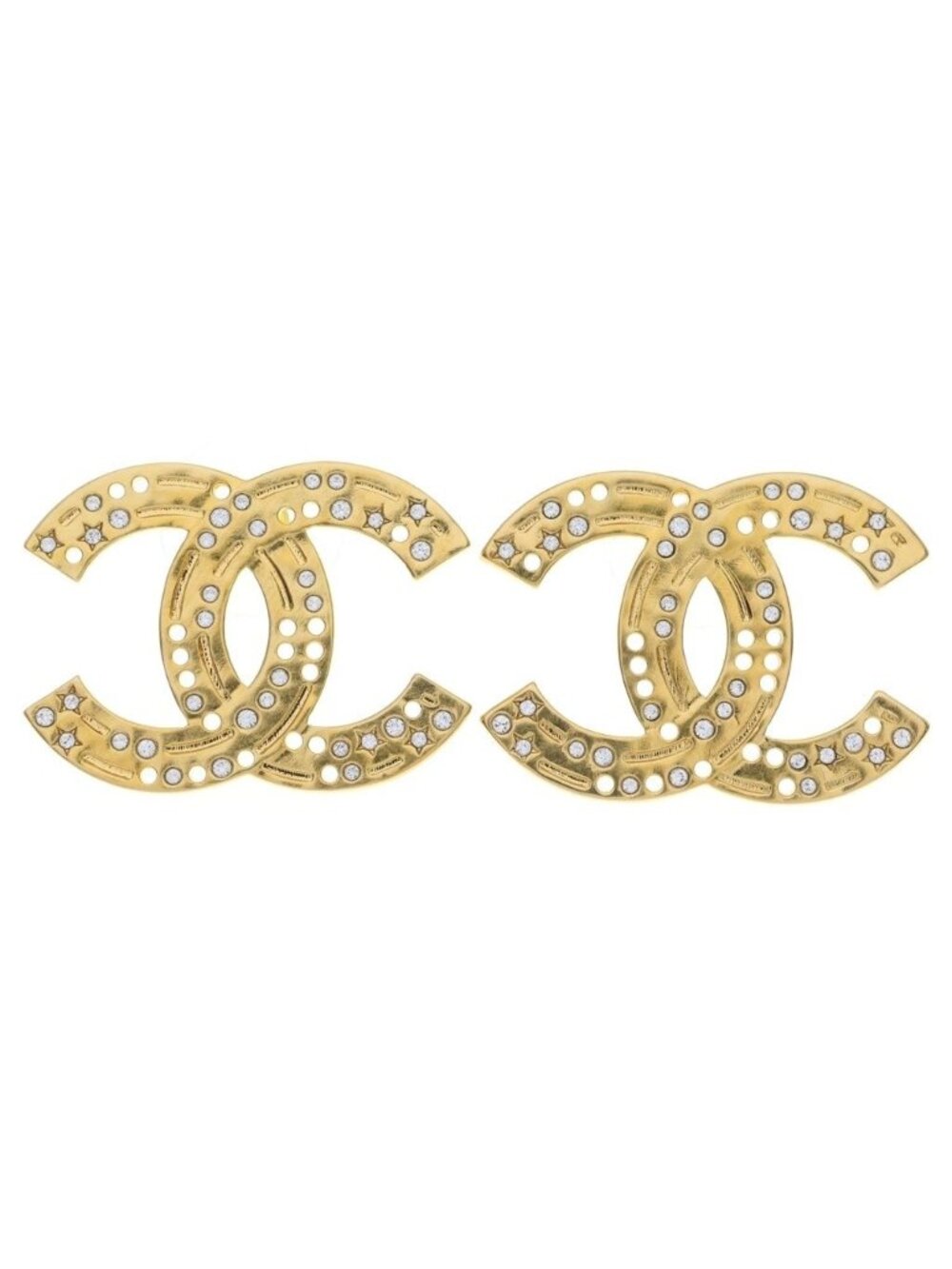 Chanel CC Logo Rhinestone Single Earring Gold 24k